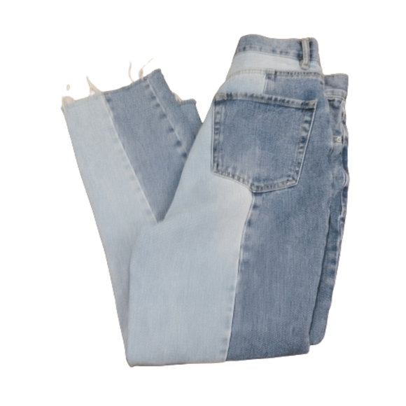 Pacsun Jeans High Rise Straight Crop Fray Button Fly colorblock 100% Cotton - Picture 1 of 11